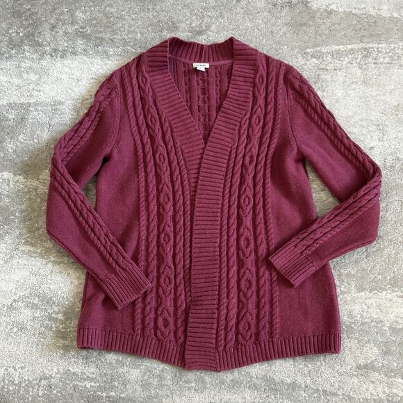 LL Bean Cardigan Sweater Womens Large Cotton Fisherman’s Raspberry Pink - Picture 1 of 7